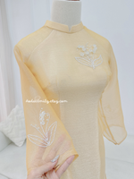 HANNAH Modern ao dai with hand beaded lily of the valley flowers