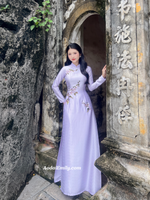 HOLLY Purple purple simple embroidery ao dai |