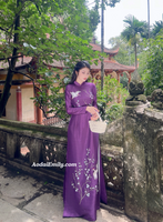 ELISA | Purple embroidery with hand beading crystals ao dai