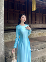 EMMY Plain light blue ao dai with crystals collar|