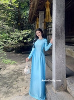 EMMY Plain light blue ao dai with crystals collar|