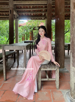 JOY Pink embroidery ao dai with crystals