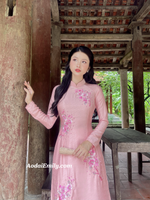 JOY Pink embroidery ao dai with crystals