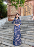 GISELLE Dark Blue Ao dài gấm with crystals