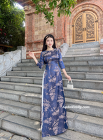 GISELLE Dark Blue Ao dài gấm with crystals