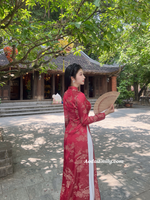 LAILA Red Ao dài gấm with crystals