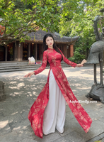 LAILA Red Ao dài gấm with crystals