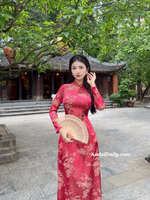 LAILA Red Ao dài gấm with crystals
