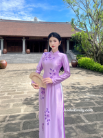 DREAM Purple traditional ao dai with 3D Flowers and crystals