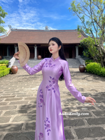 DREAM Purple traditional ao dai with 3D Flowers and crystals
