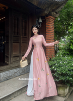 JAYLA Pink embroidery ao dai | áo dài thêu hoa