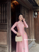 JAYLA Pink embroidery ao dai | áo dài thêu hoa