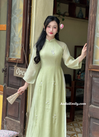 AMALIA Double layers modern ao dai with 3D crystals flower