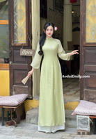 AMALIA Double layers modern ao dai with 3D crystals flower