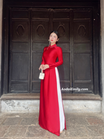 FINLEY Plain red ao dai with crystals collar