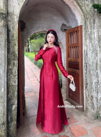 HELENA Burgundy ao dai with simple crystals rhinestones