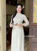 BRINLEY Double layers Cream modern ao dai with flowers patterns