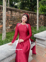 HELENA Burgundy ao dai with simple crystals rhinestones