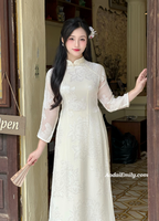 BRINLEY Double layers Cream modern ao dai with flowers patterns