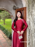 HELENA Burgundy ao dai with simple crystals rhinestones