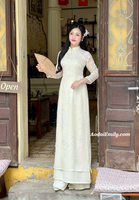 BRINLEY Double layers Cream modern ao dai with flowers patterns