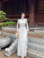 MIRANDA Ao dai with designed crystals, pearls flowers