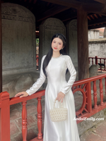 WINNIE White ao dai with crystals collar