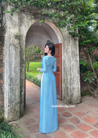 EMBERLY Light blue ao dai with simple crystals rhinestones
