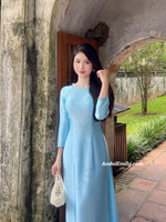 EMBERLY Light blue ao dai with simple crystals rhinestones