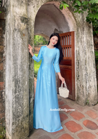 EMBERLY Light blue ao dai with simple crystals rhinestones