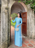 EMBERLY Light blue ao dai with simple crystals rhinestones
