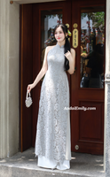 HALLE Sleeveless Gray Lace ao dai