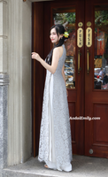 HALLE Sleeveless Gray Lace ao dai