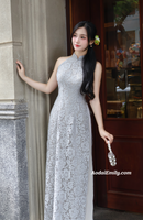 HALLE Sleeveless Gray Lace ao dai
