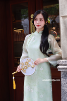 ARIYA Light Avocado modern ao dai with embroidery flowers