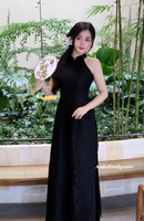 ISABEL Black Sleeveless Lace Pre made ao dai