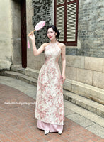 LILY Sleeveless Pink Taffeta Sakura patterns Pre made ao dai|