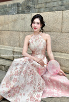 LILY Sleeveless Pink Taffeta Sakura patterns Pre made ao dai|