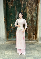 ELLIE Pastel Pink Spring flowers pattern| Taffeta ao dai set