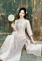 ELLIE Pastel Pink Spring flowers pattern| Taffeta ao dai set