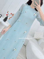 CONNIE Double layers modern ao dai set with embroidery flowers