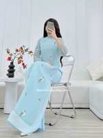 CONNIE Double layers modern ao dai set with embroidery flowers