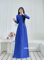 JACQUELINE Deep Blue ao dai with simple crystals round collar