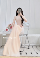 JOLIE Plain ao dai with simple crystal collar