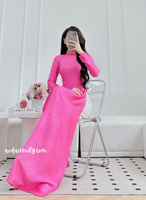JAZLYN Hot pink ao dai with simple crystals