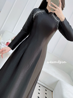 LUCIANA Black ao dai with simple crystals