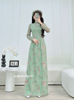 MIRIAM Dark Green Mini Flowers Double layers Ao Dai