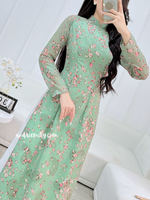 MIRIAM Dark Green Mini Flowers Double layers Ao Dai