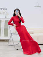 FAITH Plain Red ao dai with pearls