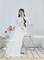 LINA White Traditional ao dai with 3D Flowers and crystals
